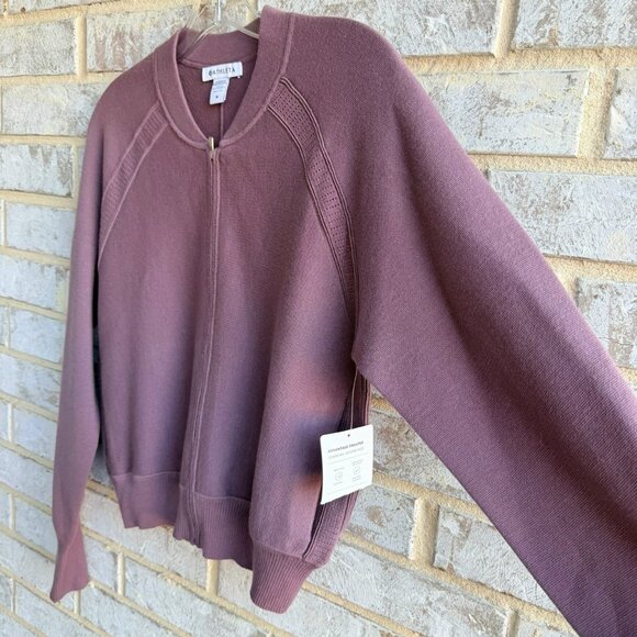 Athleta Long Sleeve Zip Up Round Neck Cardigan Sweater Mauve Pink Women's Size M - Picture 7 of 9